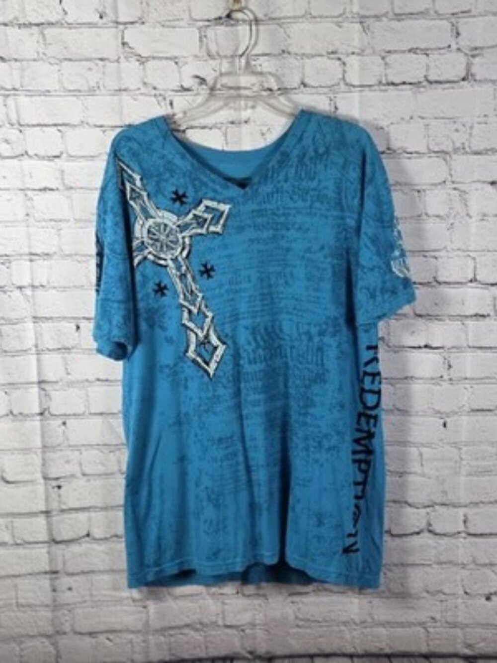 Y2K Raw State Men's Large Blue "Redemption" Grunge Punk Shirt